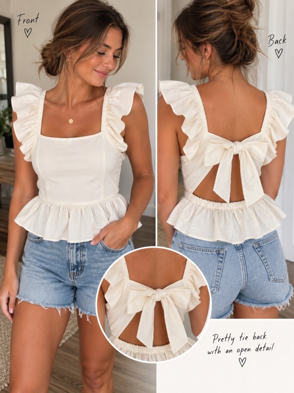 Express White Ruffle Tie-Back Peplum Top – XS